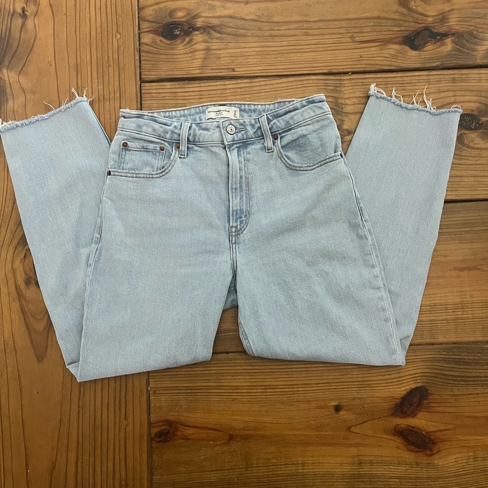 Abercrombie & Fitch Curve Love The Mom High Rise Denim Jean in Light Wash
